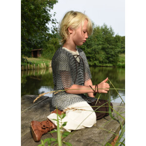 Wide medieval childrens trousers Thore, Mi-Parti, brown / nature, 110