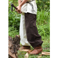 Wide medieval childrens trousers Thore, Mi-Parti, brown / nature, 128