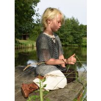 Wide medieval childrens trousers Thore, Mi-Parti, brown / nature, 128