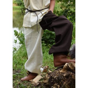 Wide medieval childrens trousers Thore, Mi-Parti, brown / nature, 164