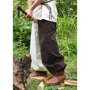 Wide medieval childrens trousers Thore, Mi-Parti, brown / nature, 164