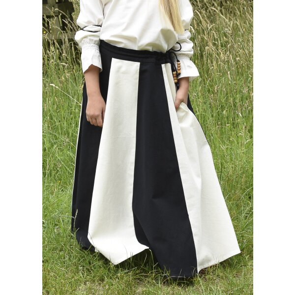 Childrens medieval skirt Lucia, wide flared, black / nature, 146