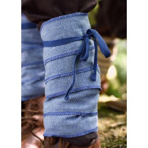 Childrens calf wrap / leg wrap with herringbone pattern, blue/nature