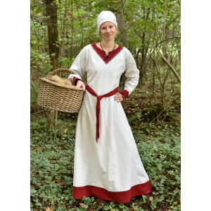 Viking dress Jona, natural/wine red, S