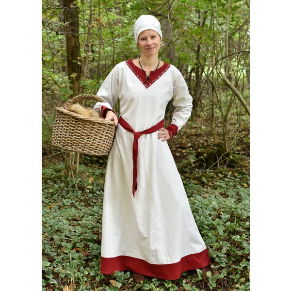 Viking dress Jona, natural/wine red, L