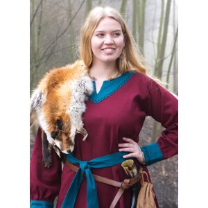 Viking dress Jona, burgundy/petrol, L
