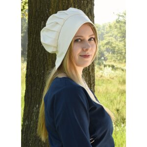 Medieval hood with laid pleats, white