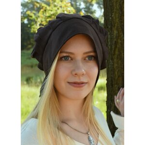 Medieval hood with laid pleats, white