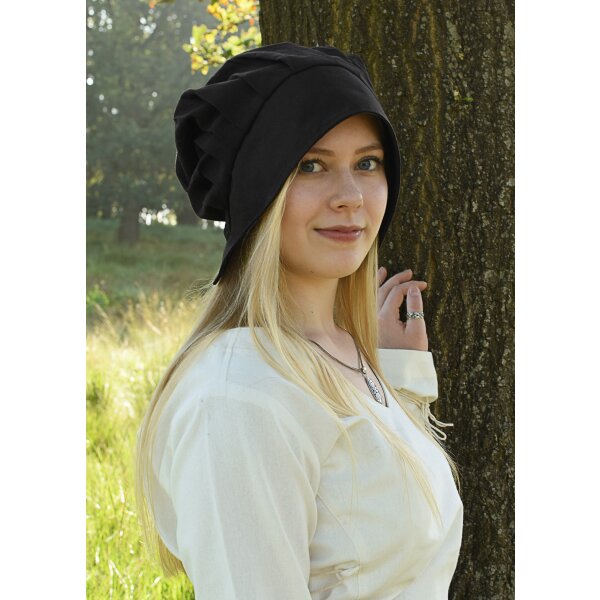 Medieval hood with laid pleats, black