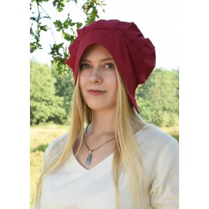 Medieval hood with laid pleats, red