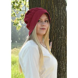 Medieval hood with laid pleats, red