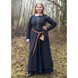 Mittelalterliches Überkleid Marit mit Schnürungen, dunkelblau, Gr. M