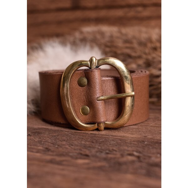 Leather belt with brass buckle, brown, app. 135 cm