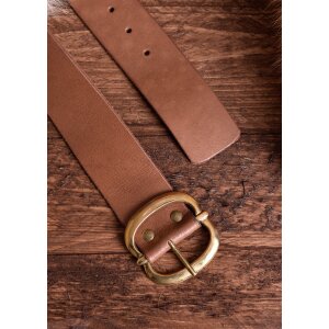 Leather belt with brass buckle, brown, app. 135 cm