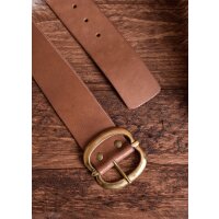 Leather belt with brass buckle, brown, app. 135 cm