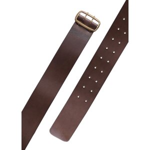 Dark brown leather belt with brass buckle app. 135cm