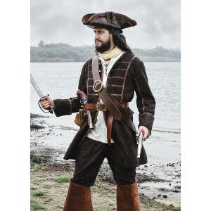 Piraten-Quergurt aus Leder mit runder Schnalle, braun