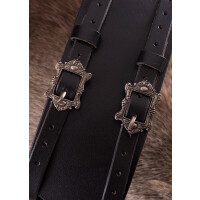 Leather pirate belt with two buckles, black