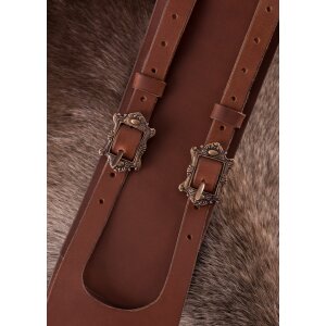 Leather pirate belt with two buckles, brown