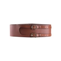 Leather pirate belt with two buckles, brown