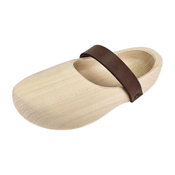 Wooden shoes for children with leather straps