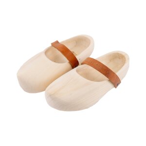 Wooden shoes for children with leather straps