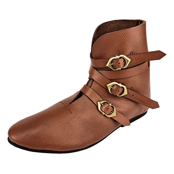 Medieval half boots with buckles brown with rubber sole