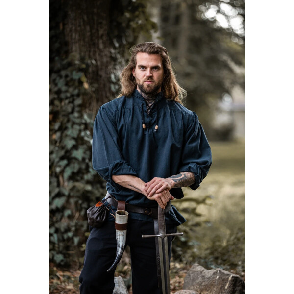 Medieval shirt with lacing "George" blue XL