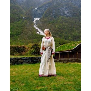 Wikinger Kleid "Lagertha" Natur/Rot XS