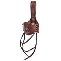 Leather horn holder for drinking horn dark brown, embossed triskele, various sizes