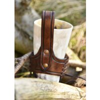 Leather horn holder for drinking horn dark brown, embossed triskele, various sizes