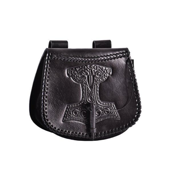 Black belt bag with Thors hammer embossing, made of leather