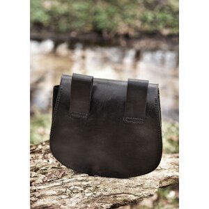 Black belt bag with Thors hammer embossing, made of leather