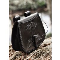 Black belt bag with Thors hammer embossing, made of leather