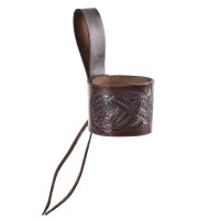 Leder Hornhalter braun für Trinkhorn, geprägter Drache, Jelling-Stil, versch. Größen
