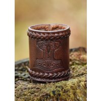 Dice cup brown, made of leather with embossed Thors hammer