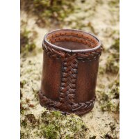 Dice cup brown, made of leather with embossed Thors hammer