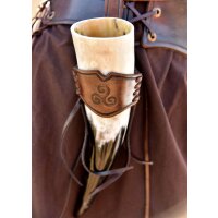 Leather horn holder for drinking horn dark brown, embossed triskele, size L 0,4-0,9l