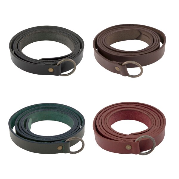 Medieval leather long belt with iron ring, 160 cm, various colors