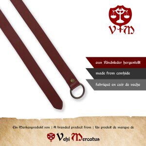 Medieval leather long belt with iron ring, 160 cm, various colors