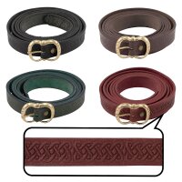 Medieval leather belt with knot pattern and brass buckle, 160 cm, various colors