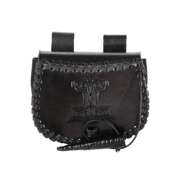 Small belt bag black, made of leather with Thorshammer embossing