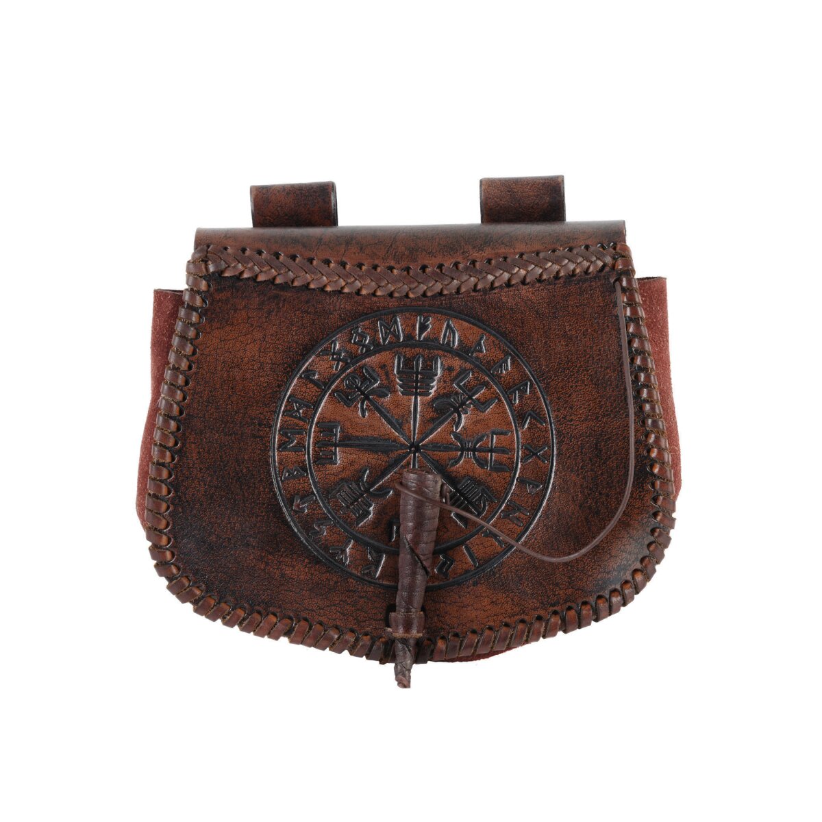 Borsa con cintura in pelle marrone con goffratura Vegvisir