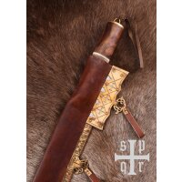 Viking longsax made of damascus steel incl. leather sheath, Birka