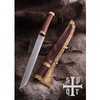 Viking sax made of carbon steel with wooden/bone handle, incl. leather sheath