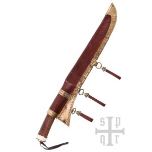 Wikinger-Sax aus Damaststahl mit Holz-/Knochengriff, inkl. Lederscheide