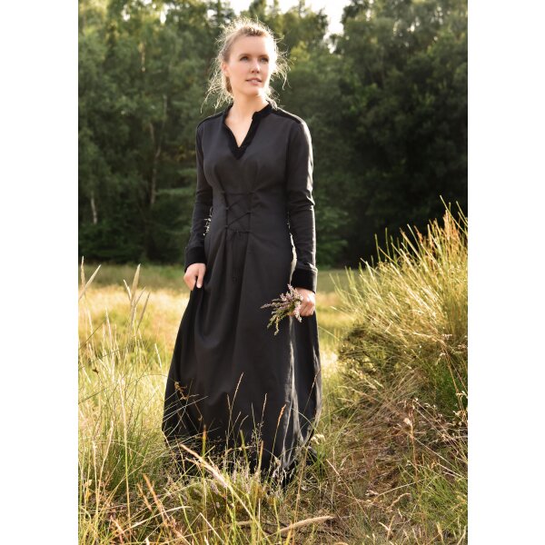 Mittelalterliches Kleid schwarz mit Samt-Details "Meira", Gr. M