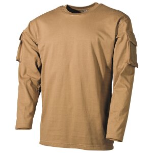 Outdoor Langarm-Shirt coyote tan mit &Auml;rmeltaschen