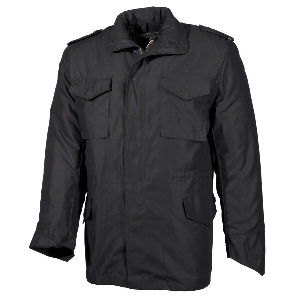 US Field Jacket M65, black, with detach. quilted lining