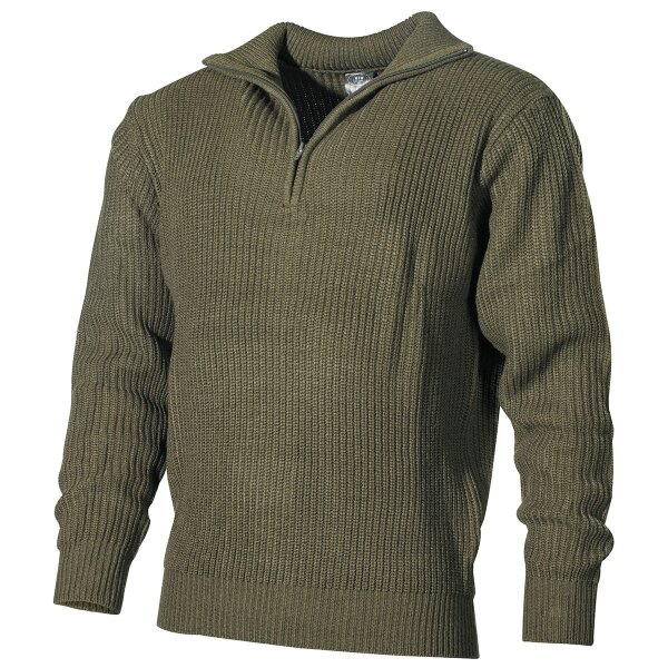 Pullover, "Troyer", OD green, with zip